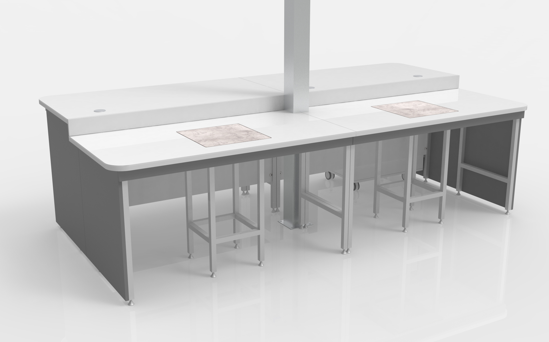 Exemple de table de pes�e YTP LAB encastr�e dans une paillasse centrale de laboratoire